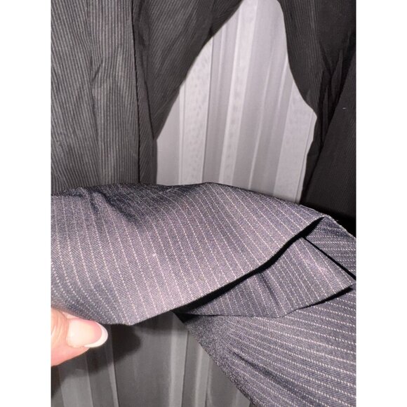 Theory Mens Black Pinstripe Wool-Blend Trousers With Front Zipper Closure - Picture 8 of 8